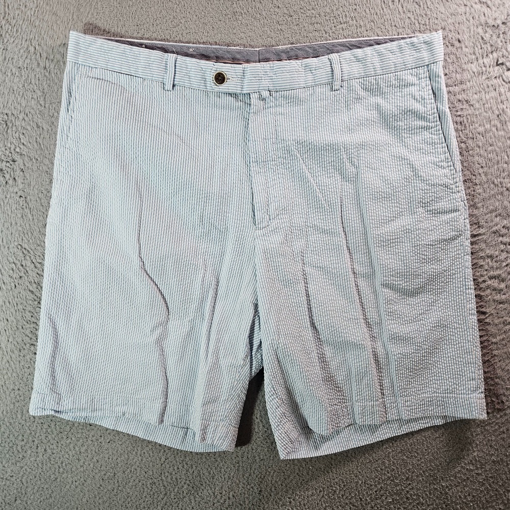 Peter Millar Chino Shorts Men 38 Cotton Flat Front White Blue Striped
